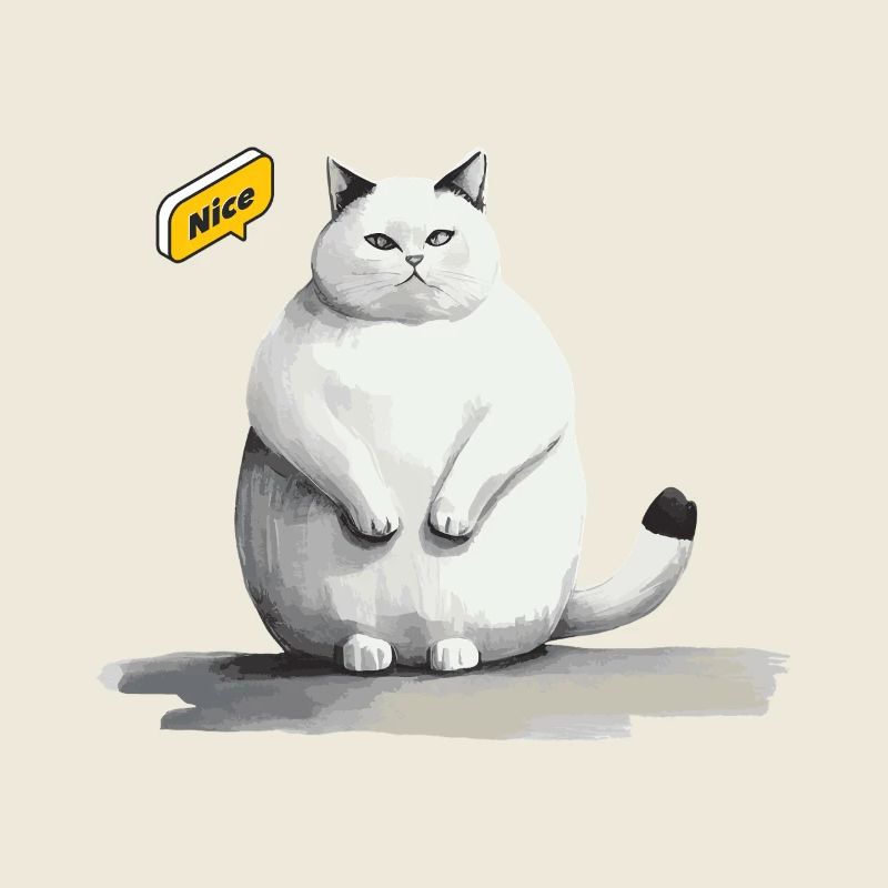mignon chat blanc gras avec bulle de dialogue