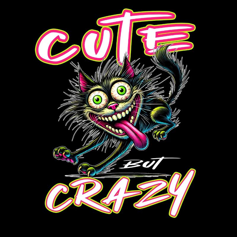 Cute but Crazy Cat Comic Style Funny Motif