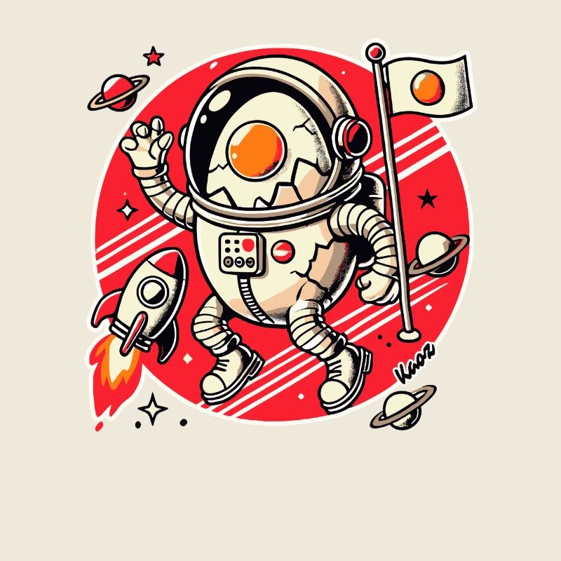 Oeuf d’astronaute avec fusée dans l’espace avec planète