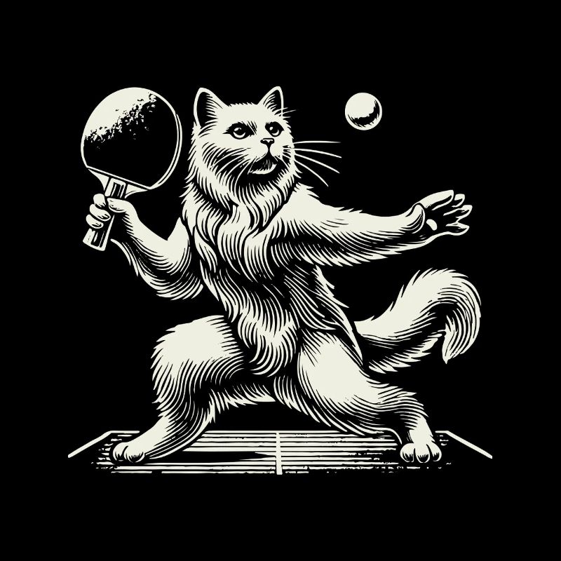 Cute cat playing table tennis