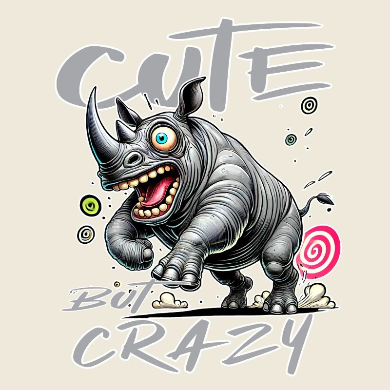 Cute but Crazy Rhino Comic Style Funny Motif