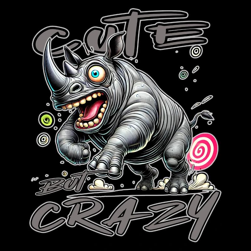 Cute but Crazy Rhino Comic Style Funny Motif