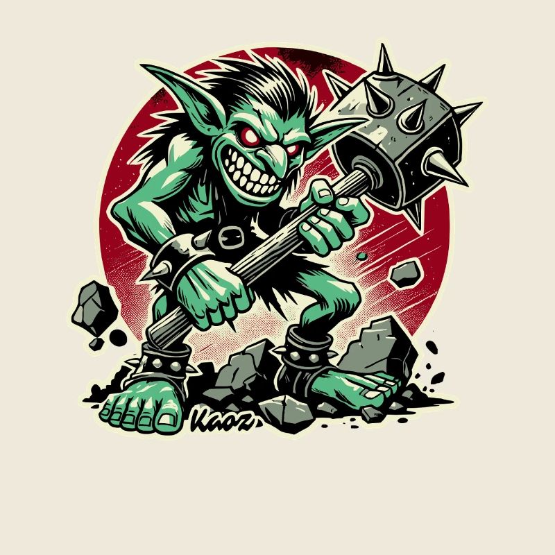 Fieser Goblin mit großem Hammer