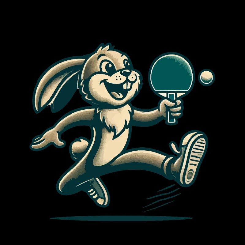 Lapin de tennis de table de dessin animé rétro
