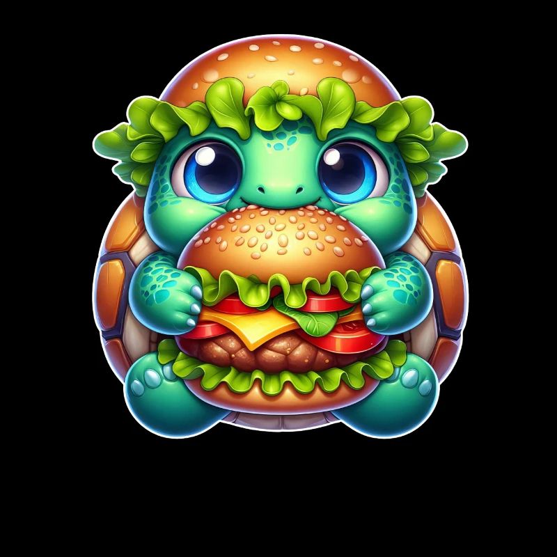 Tortue mignonne avec chapeau de hamburger restauration rapide