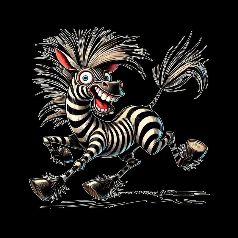 Crazy Zebra Comic Style Funny Animal Motif