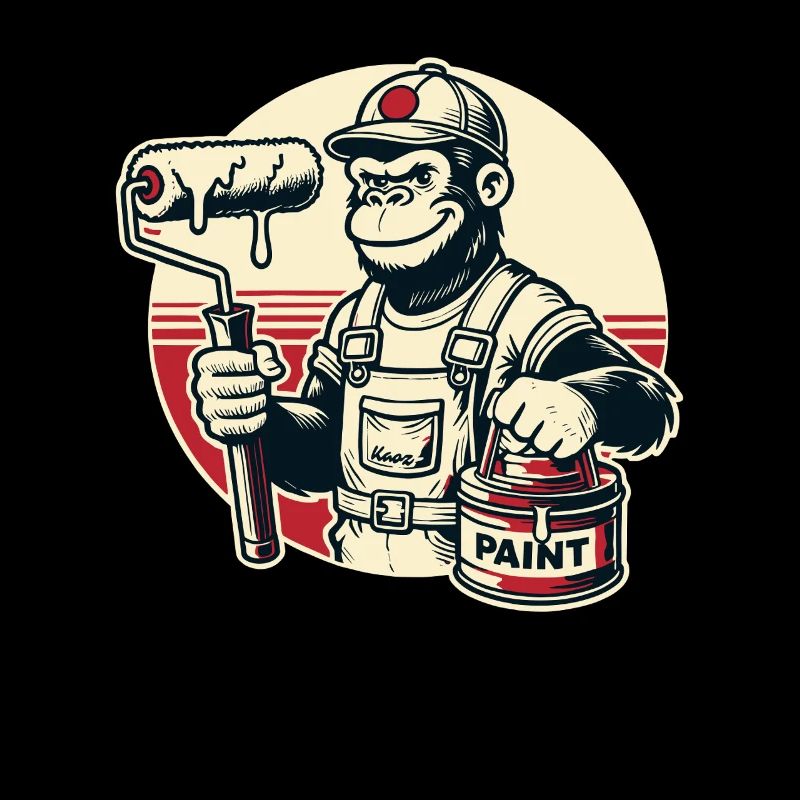Painter gorilla with paint bucket and paint roller