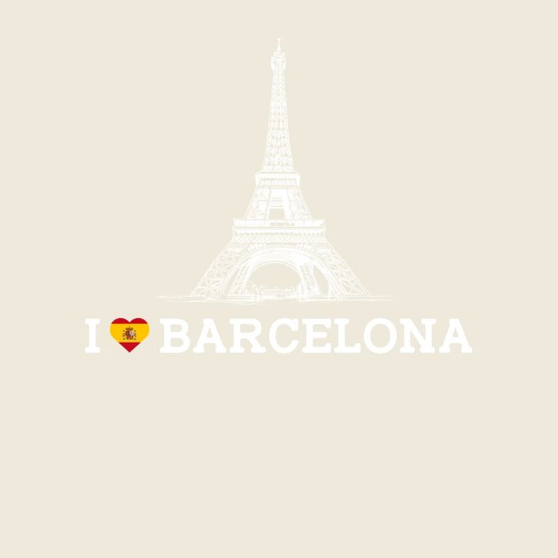 J’aime Barcelone Tour Eiffel Lover Coeur Drapeau Jeu de mots