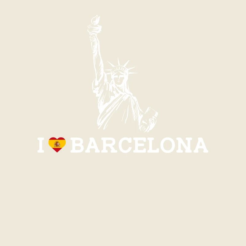 J’aime Barcelone Cool Statue De La Liberté Coeur Drapeau