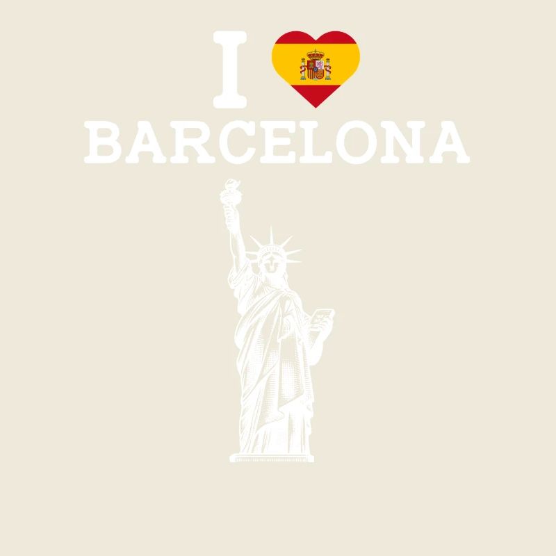 J’aime Barcelone Espagne Statue De La Liberté Drapeau Jeu De Mots