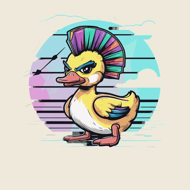 Punk duck with rainbow mohawk in front