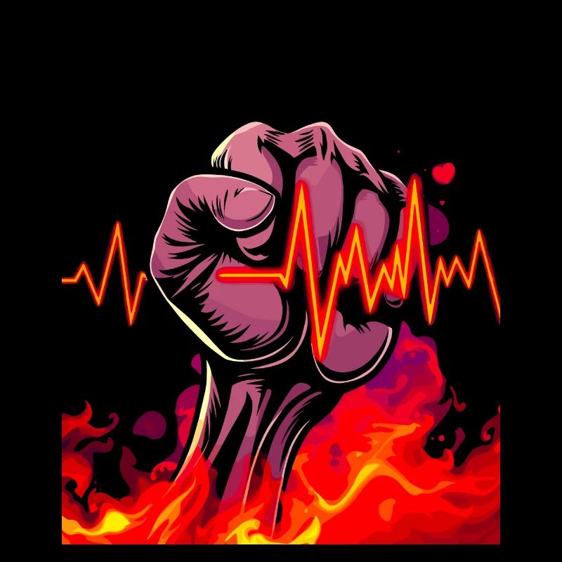 Starke Faust mit feurigen Herzschlag