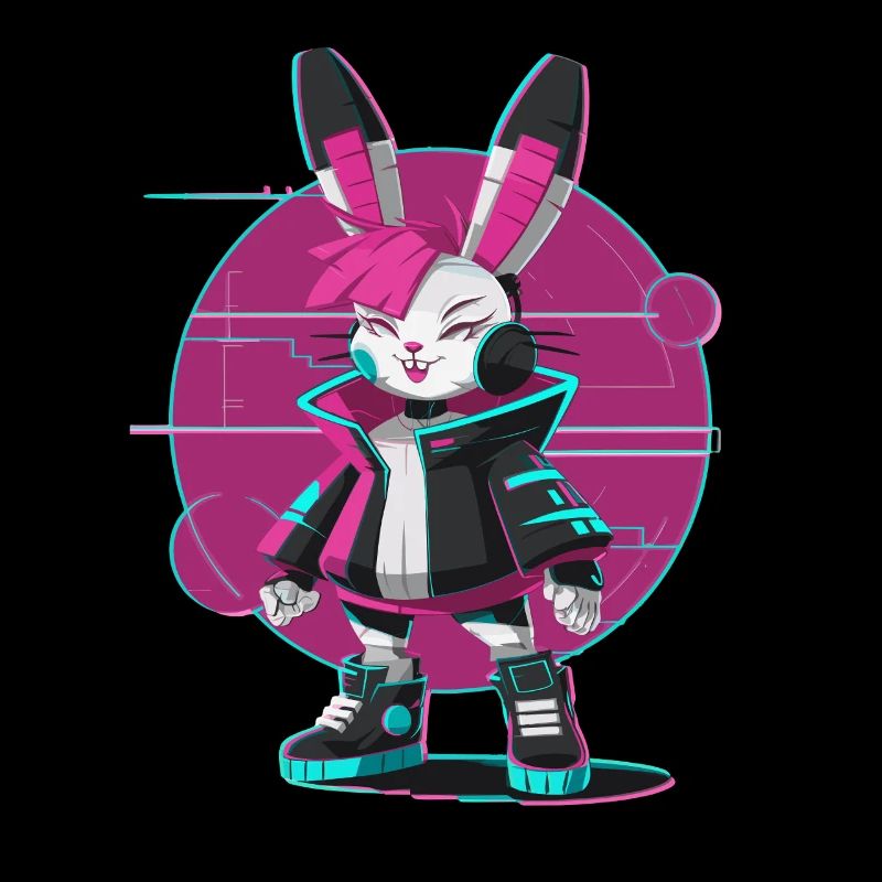 Futuristic cyber bunny in neon look for gamers