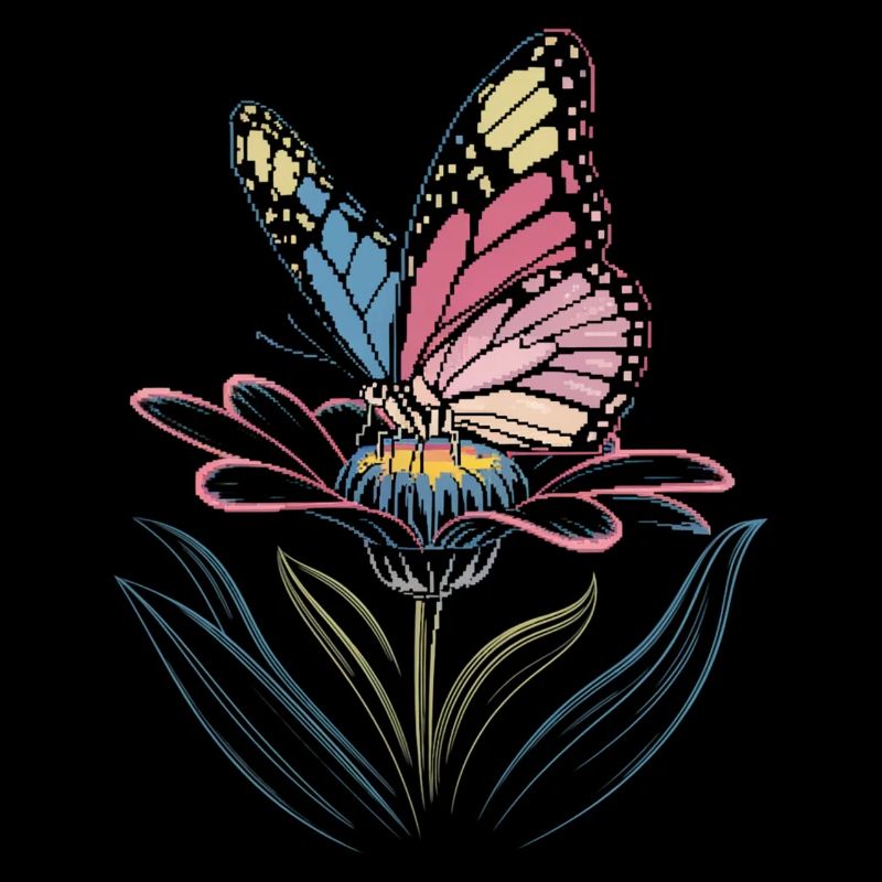 Papillon vibrant sur la conception de la fleur