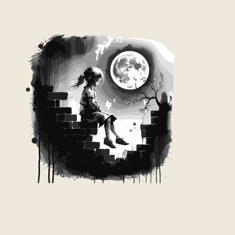 Mädchen Auf Einer Mauer Unter Vollmond