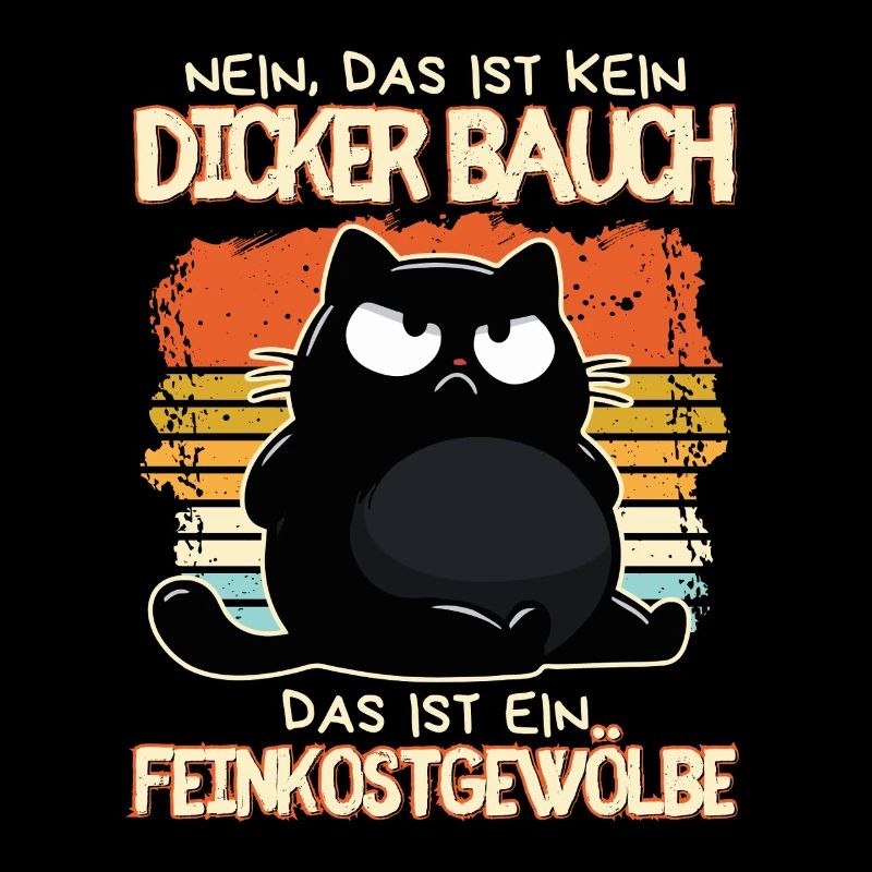 Feinkostgewölbe: Genervte schwarze Katze mit Bauch