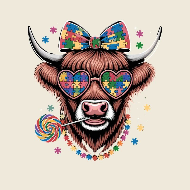 Puzzle coloré vache avec lunettes de soleil et arc
