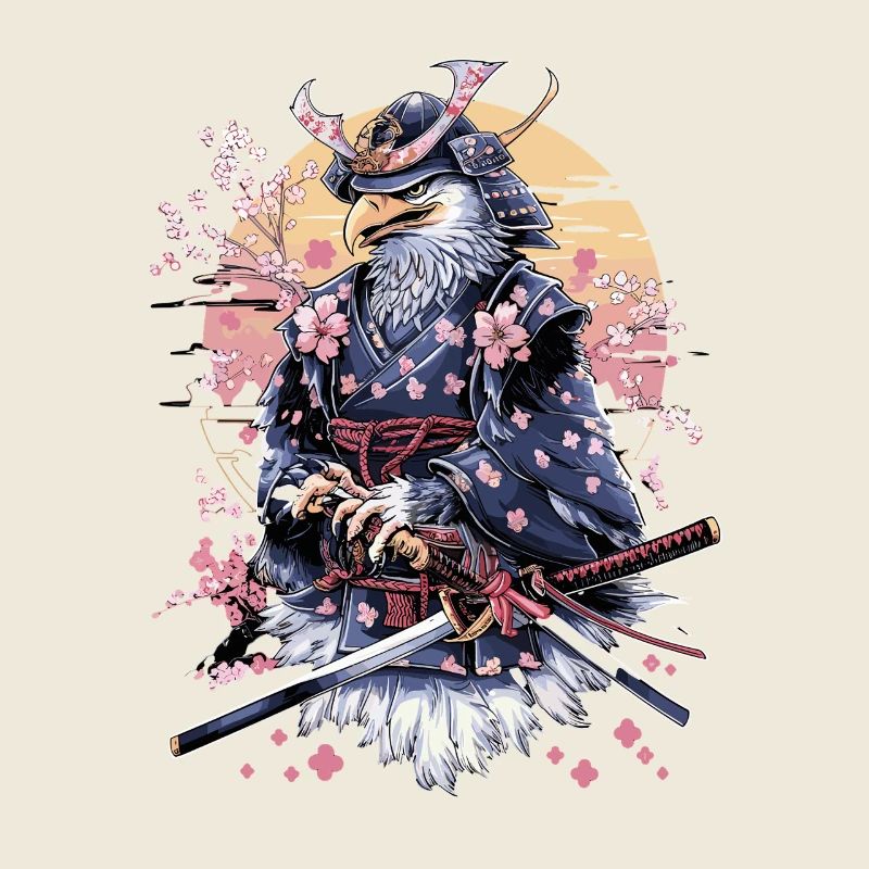Majestätischer Samurai-Adler mit Kirschblüten und