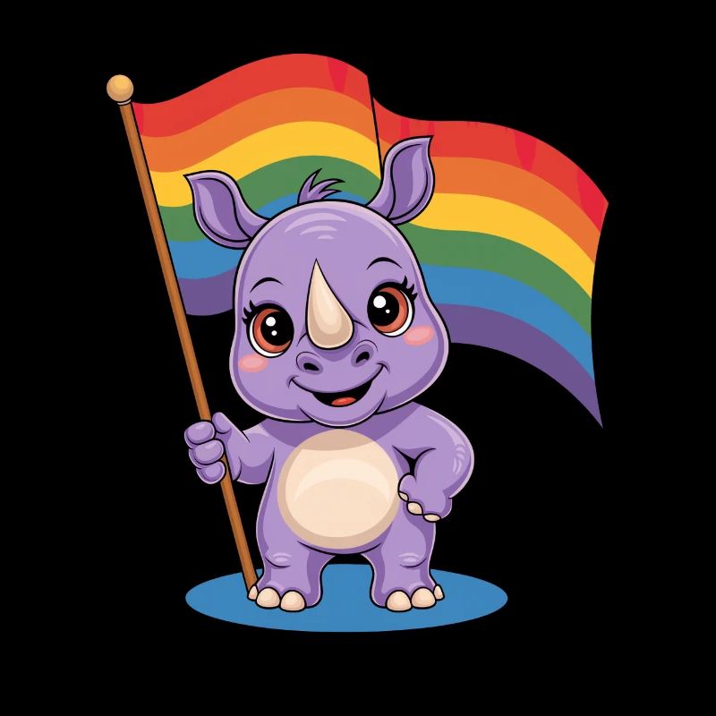 Rhinocéros mignon avec drapeau arc-en-ciel