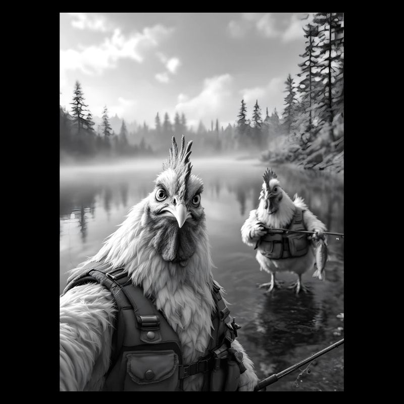 Fishing Chicken Rooster Selfie