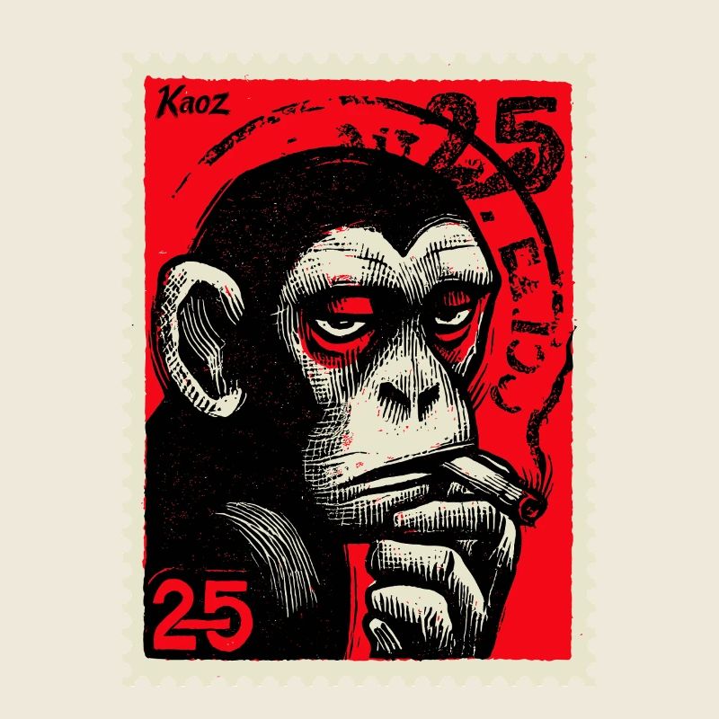 Cool monkey on postage stamp