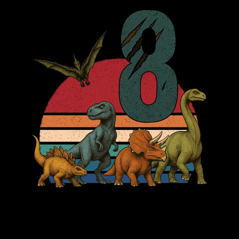 Retro Dinosaur Dino Birthday 8 Years Gift
