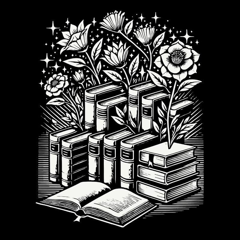 Retro Book Lover Floral Book Design in
