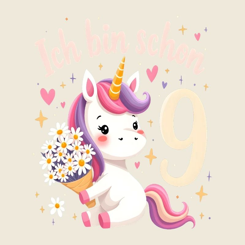 Licorne mignonne 9e anniversaire pour les filles