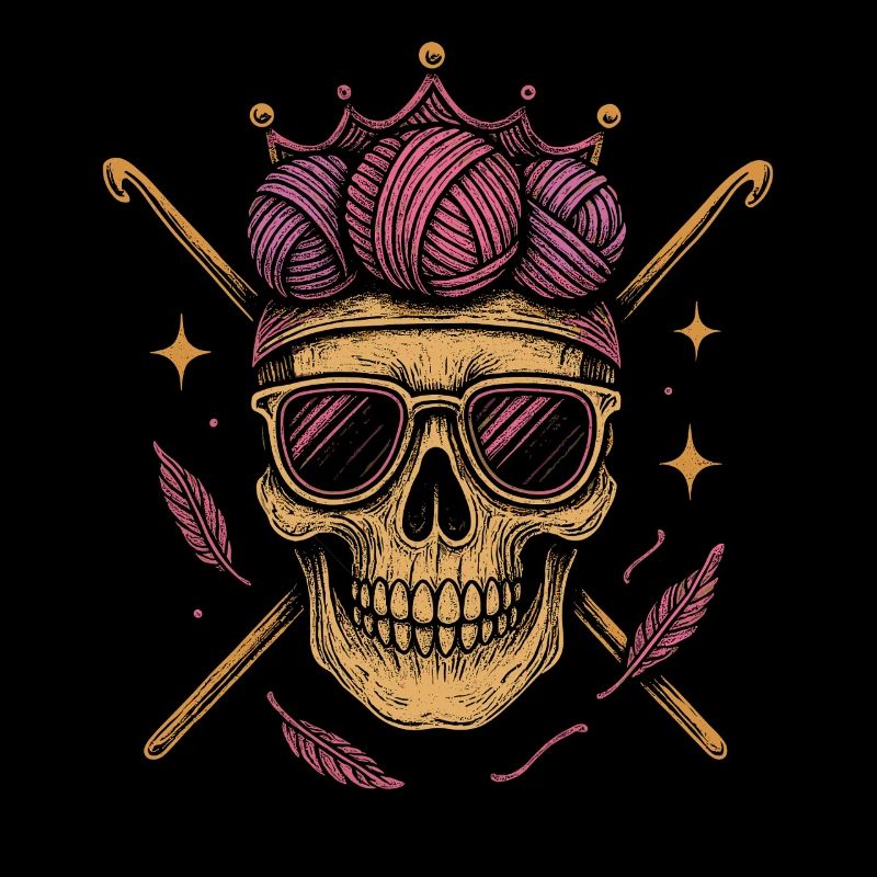 Strickender Schädel Mit Krone Und Sonnenbrille