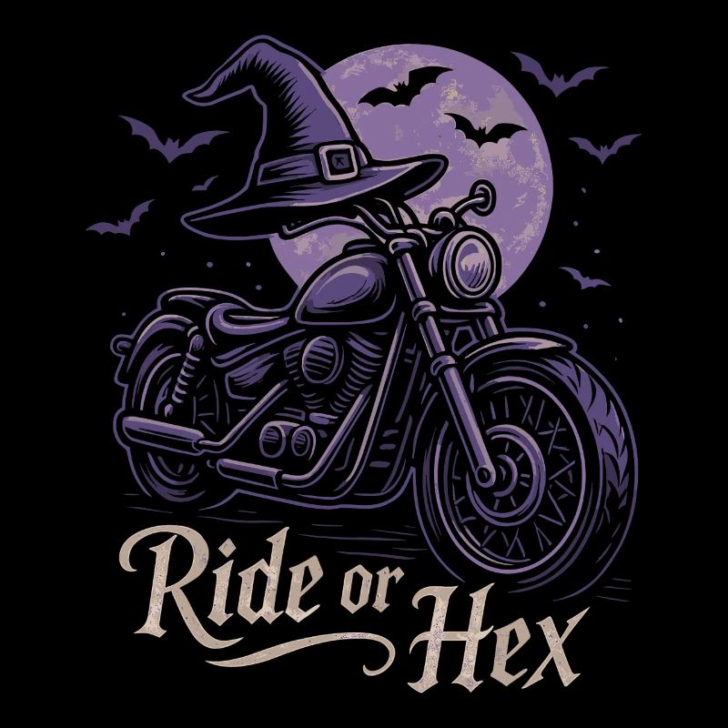 Witch ride on motorcycle at full moon