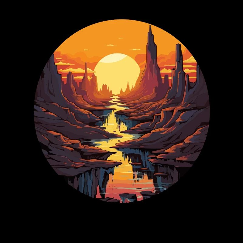 Coucher de soleil dans le canyon avec rivière et