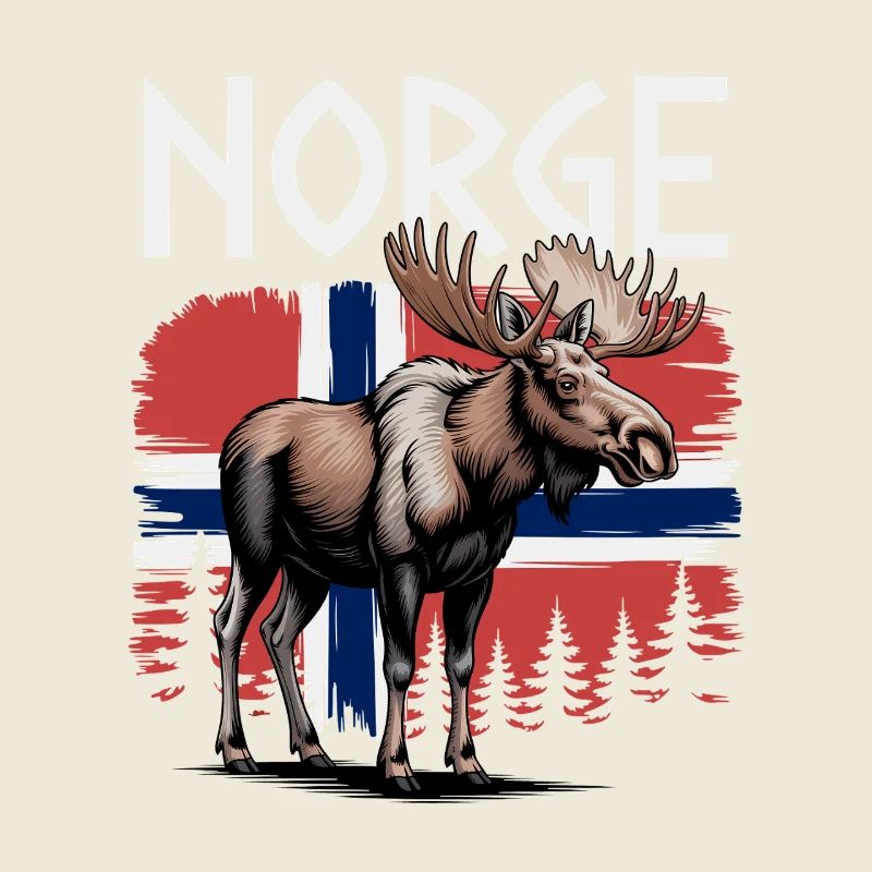 Norge Moose devant le drapeau norvégien Forest Design