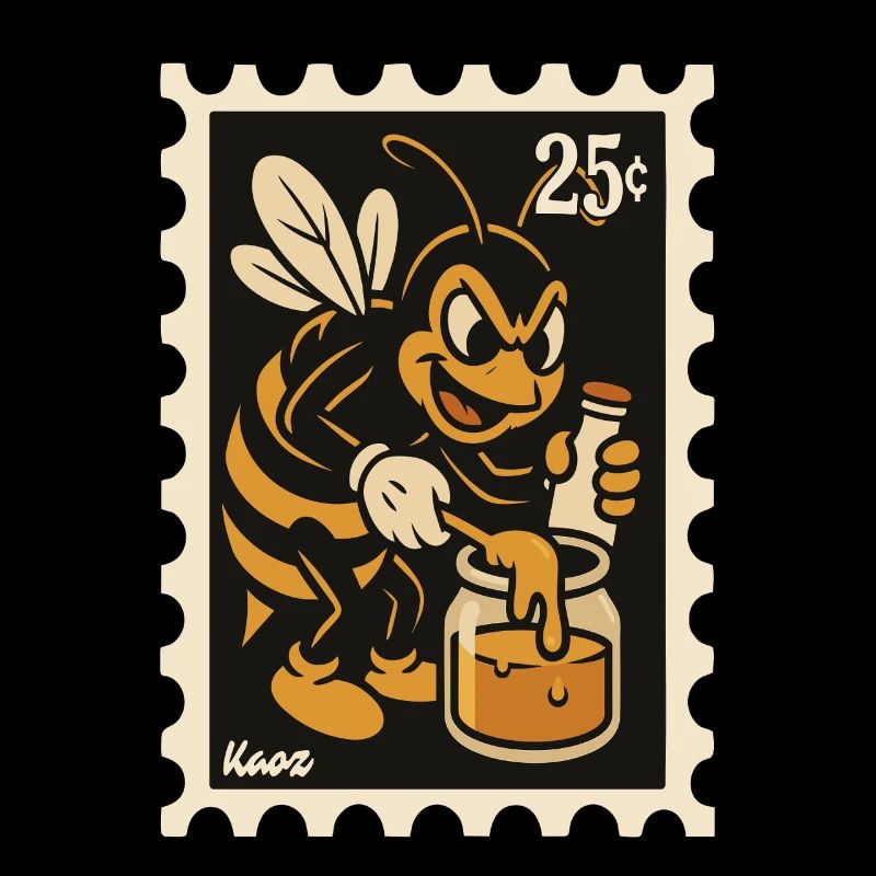 Abeille comique avec du miel dans un bocal