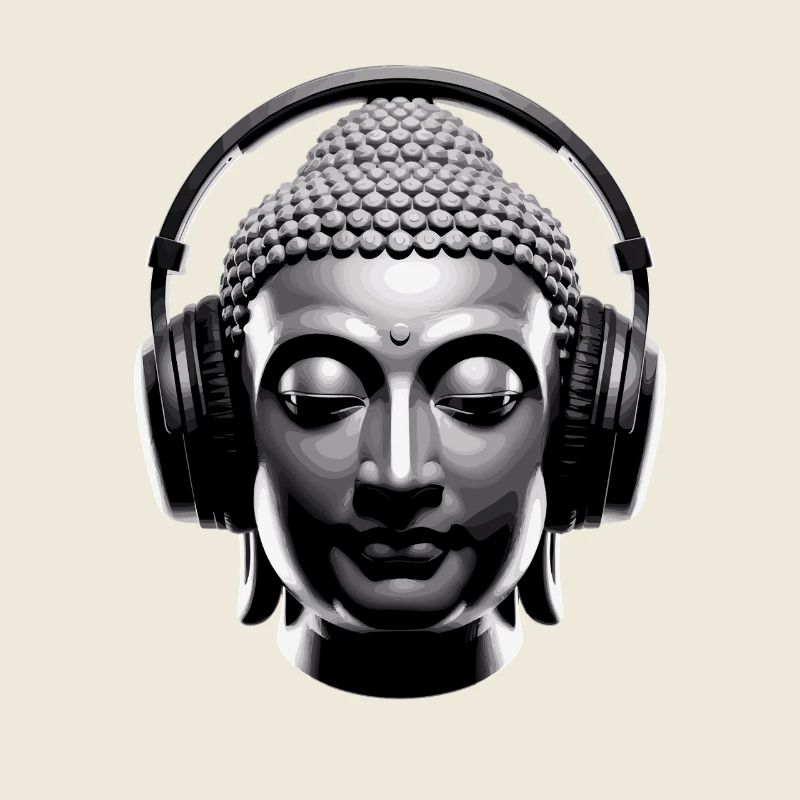 Buddha with Headphones Mindfulness Music Boho Zen