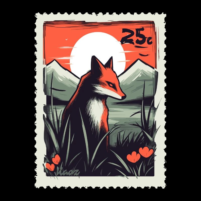 Fuchs vor Bergen im Sonnenuntergang