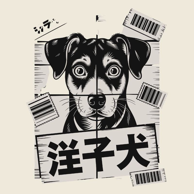 Chien mignon avec affiche de code-barres