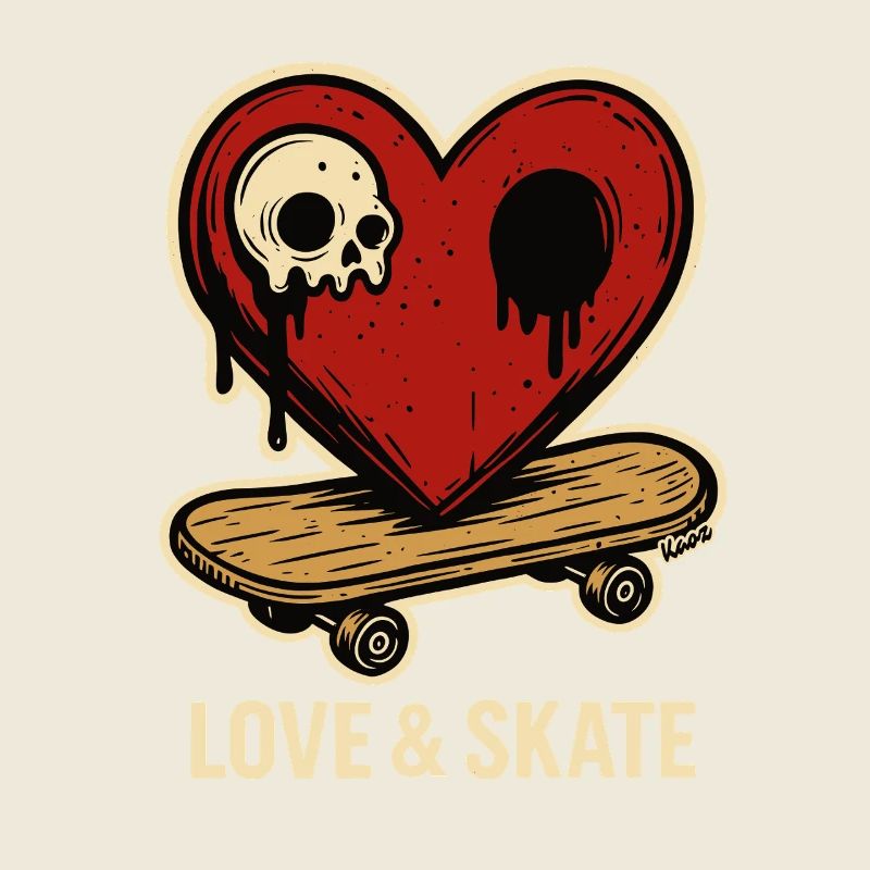 Heart with skull on skateboard
