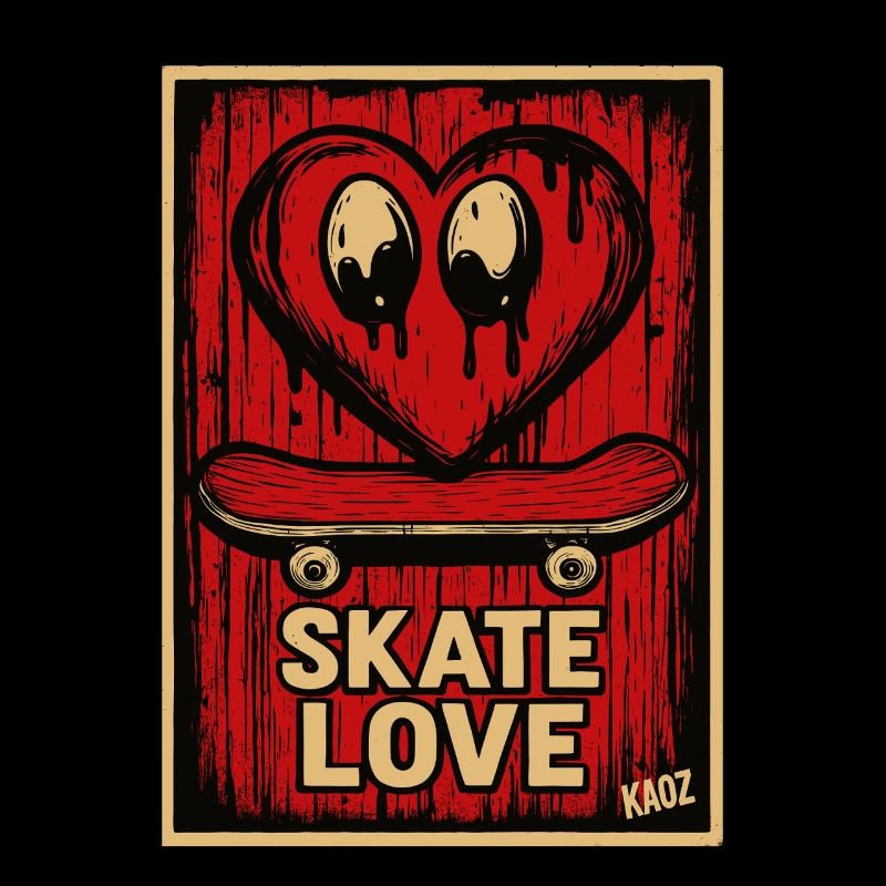 Dripping Heart Skateboard with Text "Skate Love"