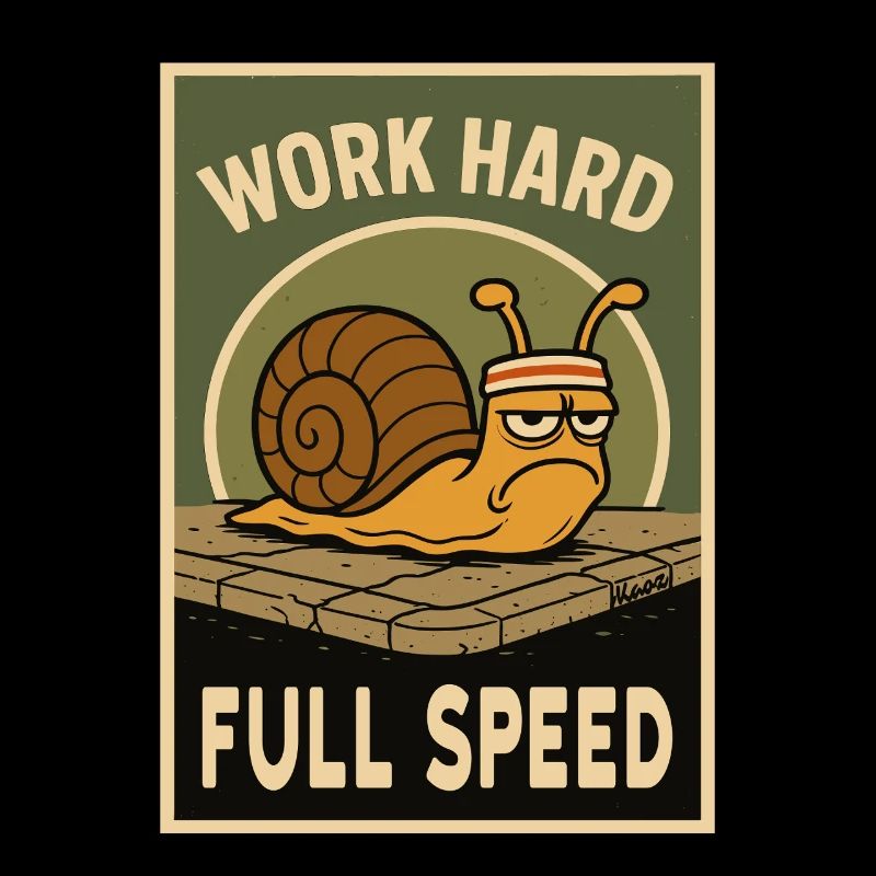 Schnecke mit Stirnband und Spruch in Retro-Optik