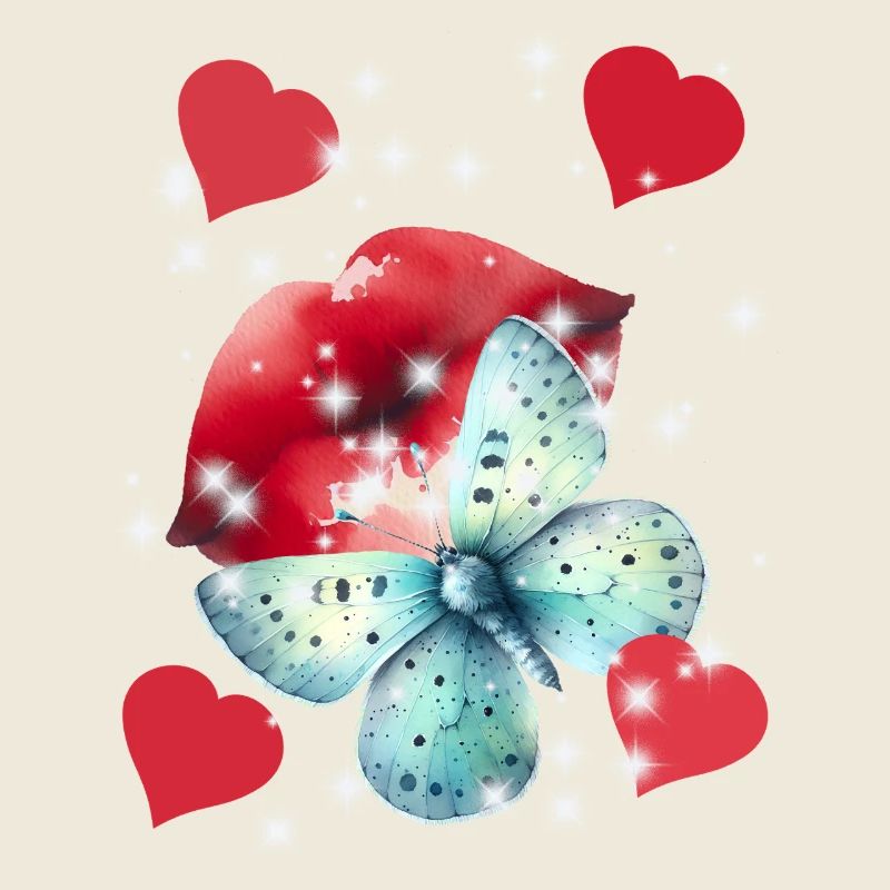Coeurs Embrasser Bouche Amour Été Papillon