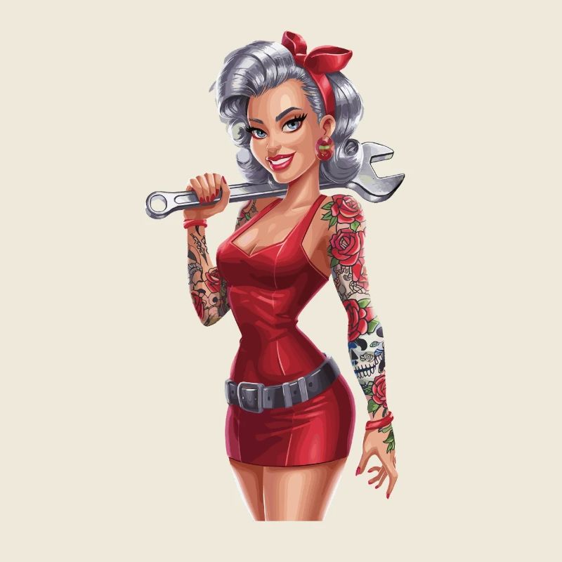 Starke Mechanikerin Mit Tattoos Und