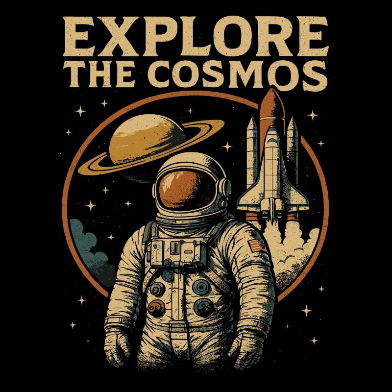 Explore the universe with astronaut and rocket