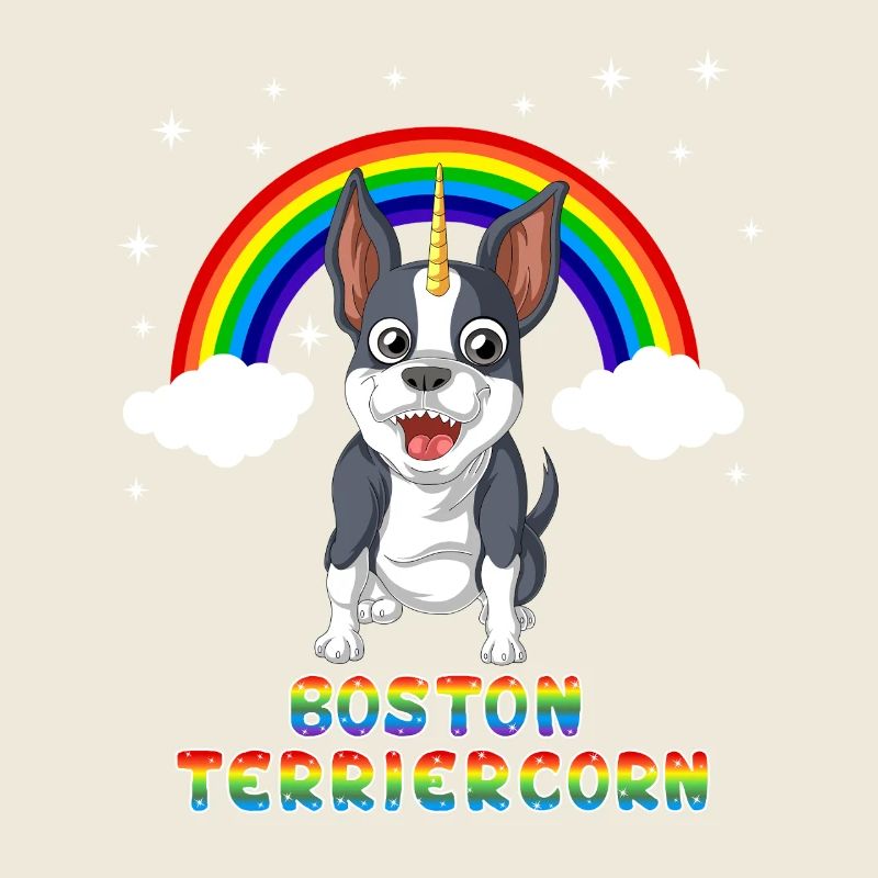 Boston Terrier Einhorn unter Regenbogen