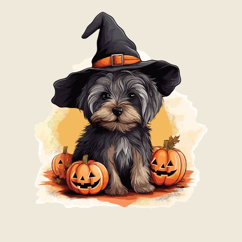 Halloween Witch Hat Pumpkin Dog Yorkshire Terrier