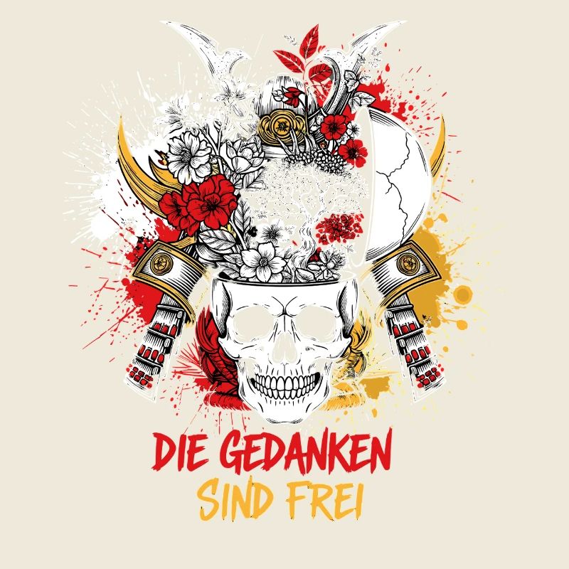 Crâne de samouraï et fleur - Les pensées sont libres