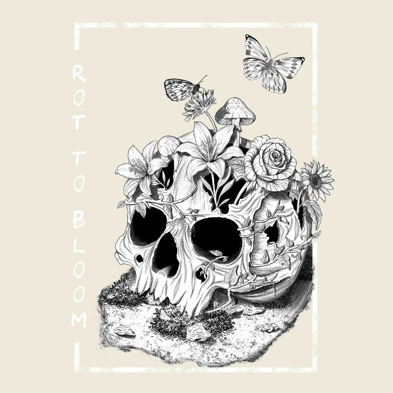 Blumen Schädel Tattoo Style Design, Rot to Bloom