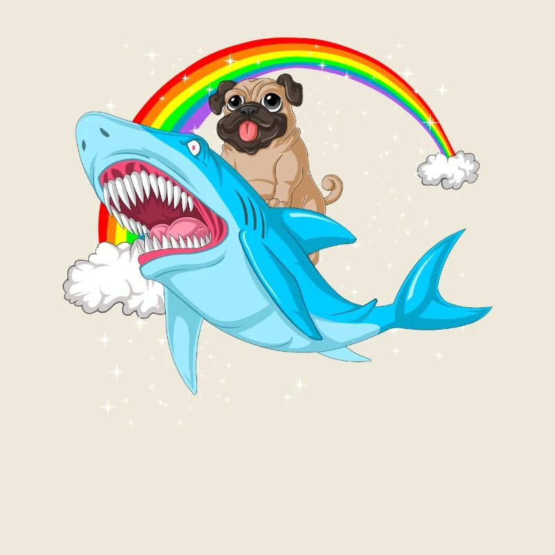 Mops reitet Hai Regenbogen