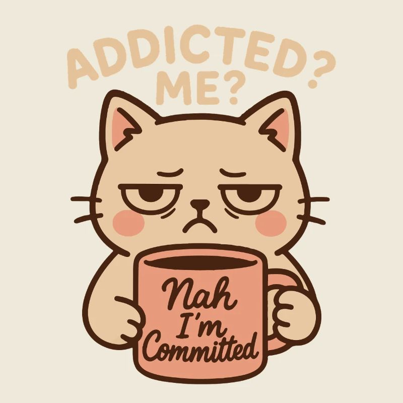 Addicted Me Nah I'm Committed Coffee Funny Cat