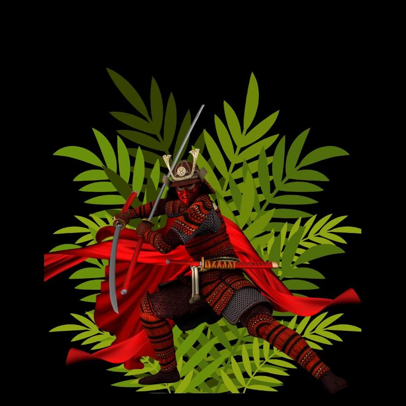 Japanese Samurai Warrior with Red Armor