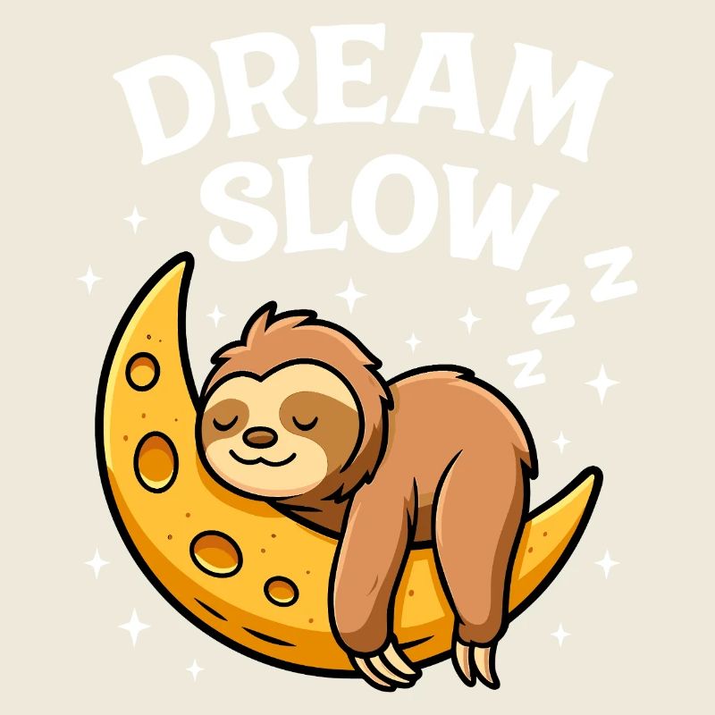 Cute sleeping sloth on moon